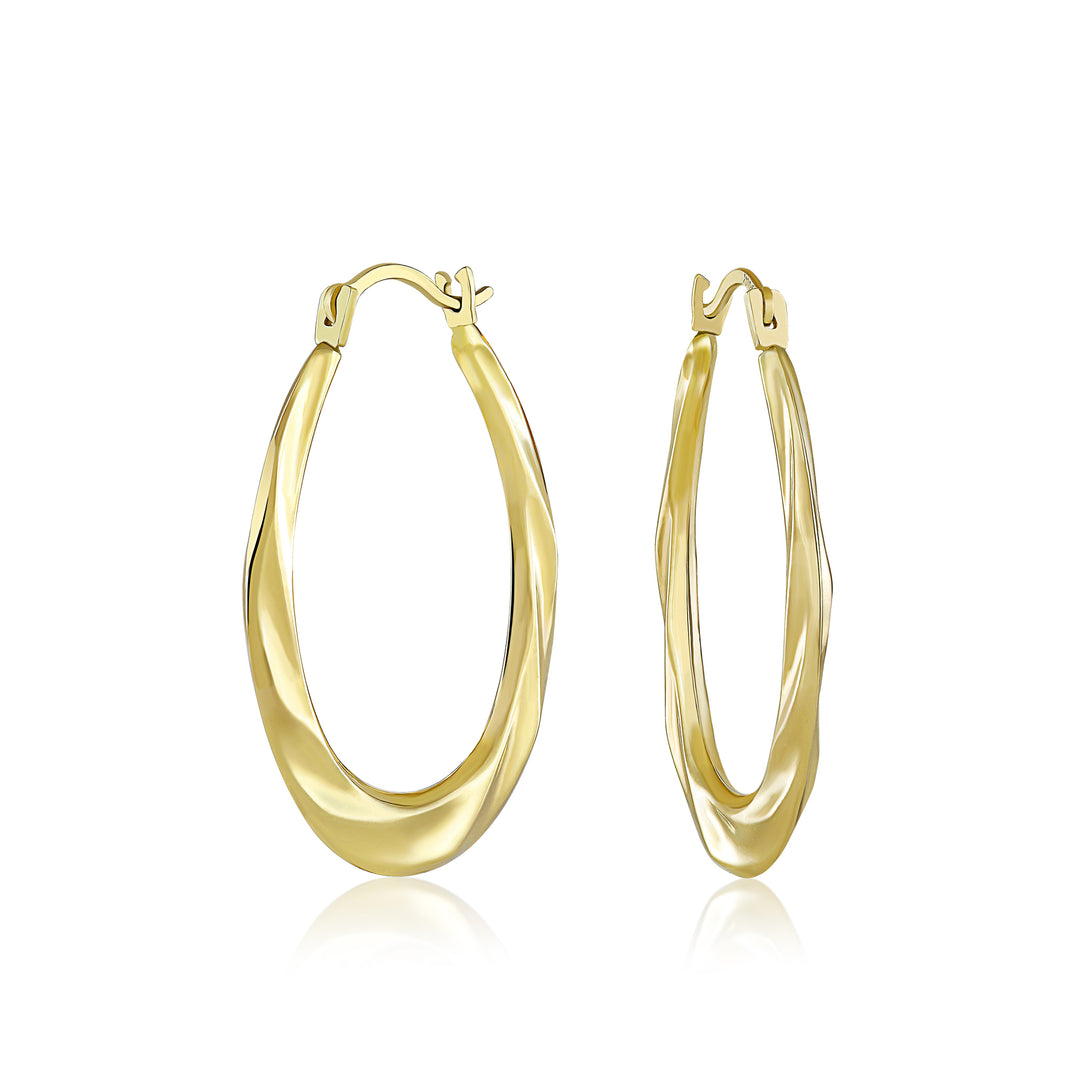 14K Yellow Gold Oval Twist Hoop Earrings