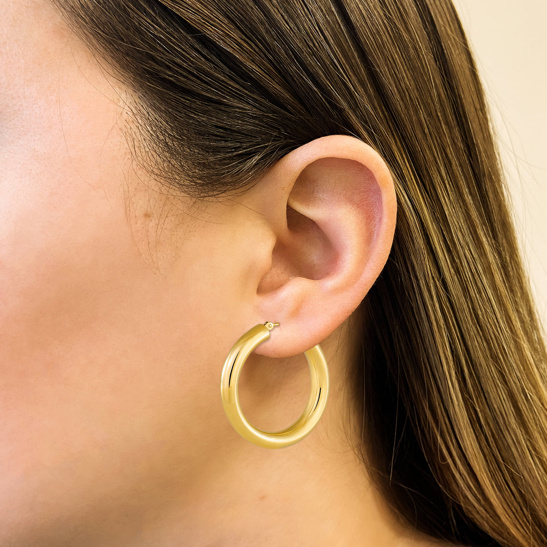 14K Yellow Gold Thick Hoop Earrings