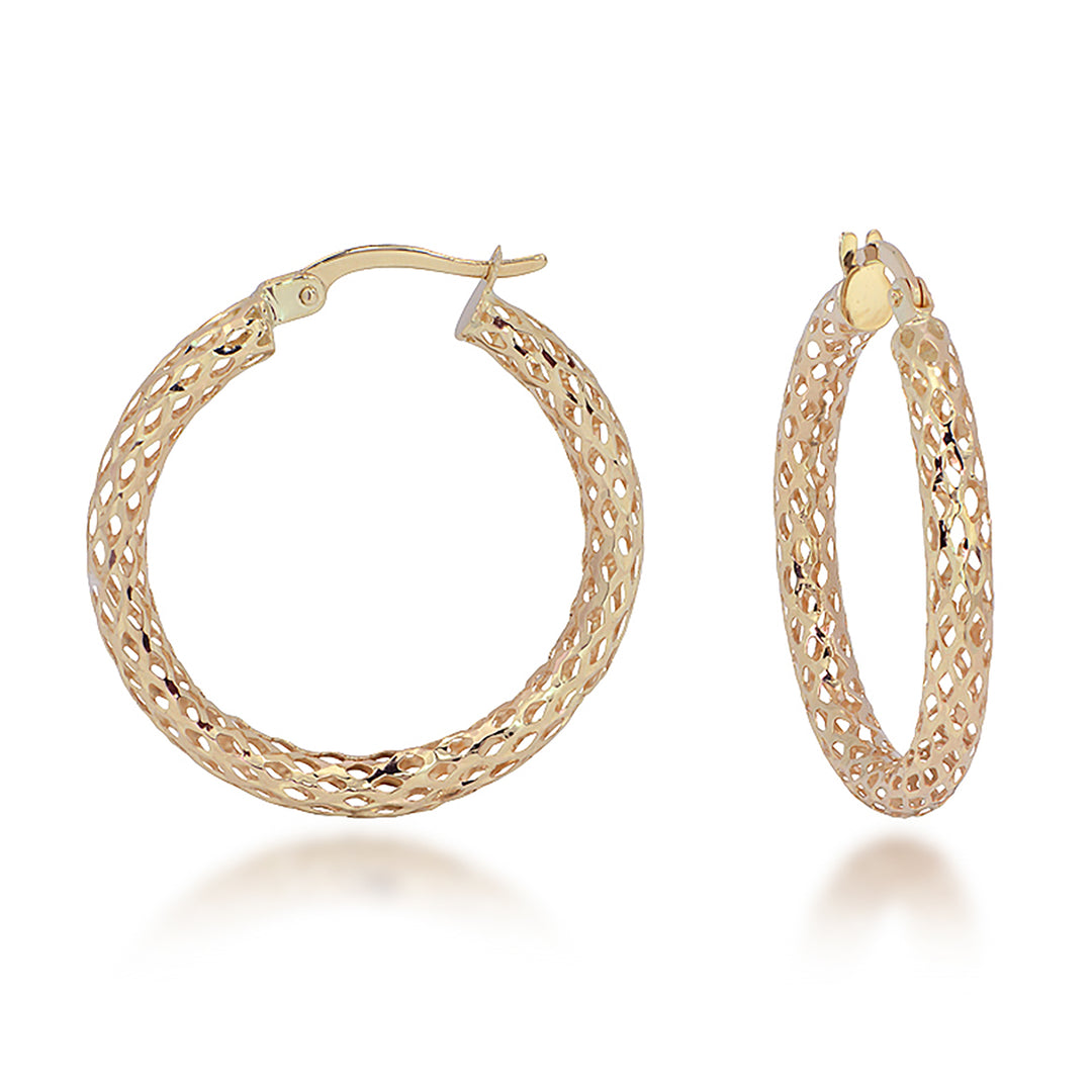 14K Yellow Gold Mesh Airy Hoop Earrings