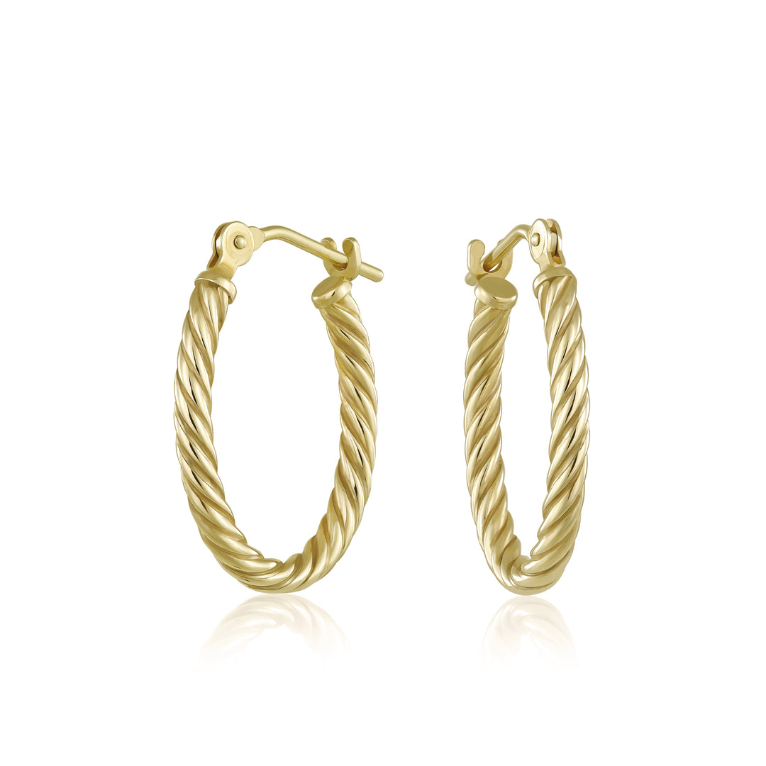 14K Yellow Gold Oval Textured Hoop Earrings