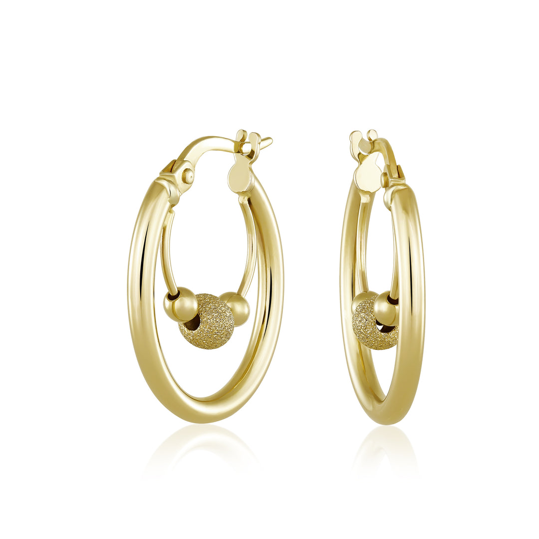 14K Yellow Gold Double Hoop with Beads Earrings