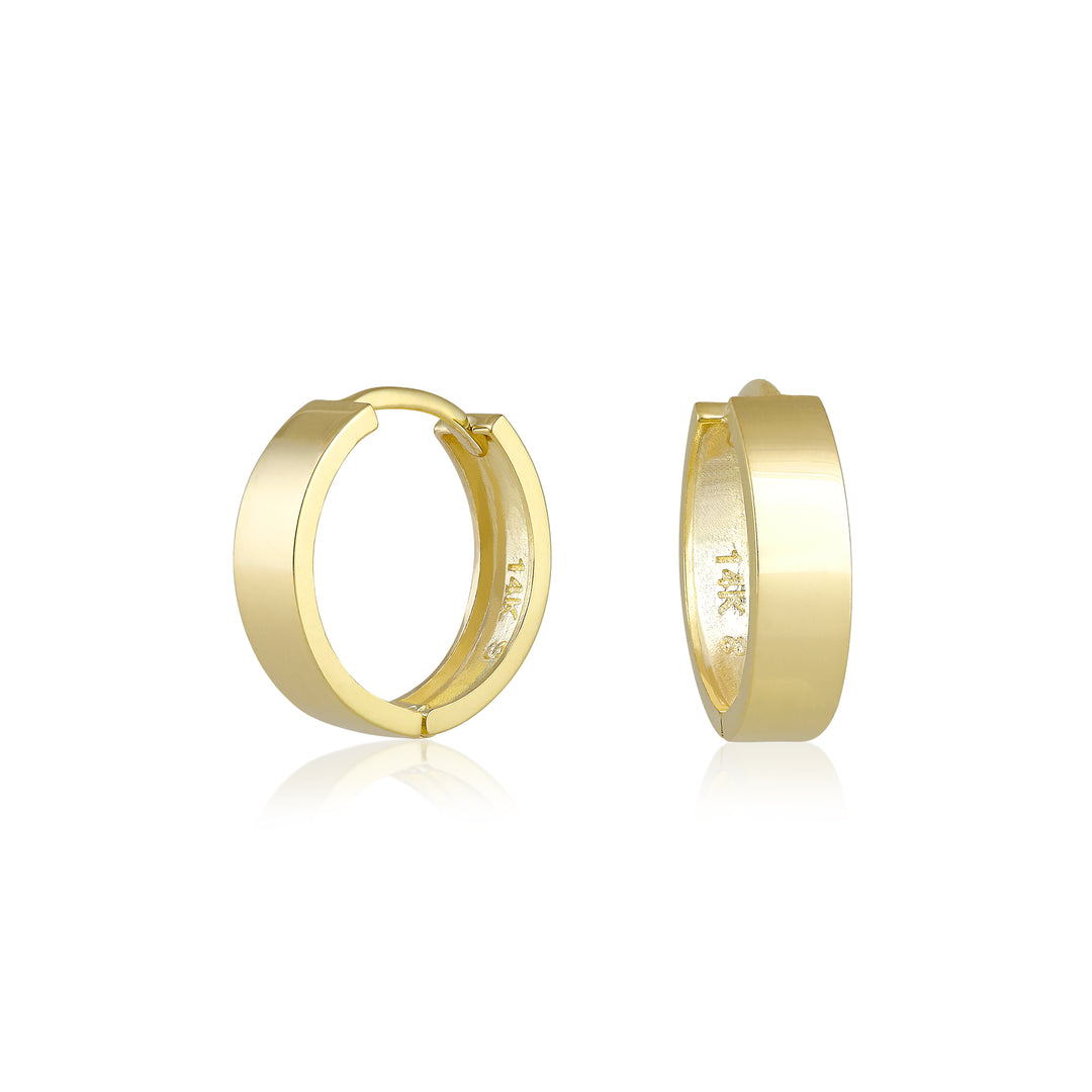 14K Yellow Gold Simple Huggie Hoop Earrings