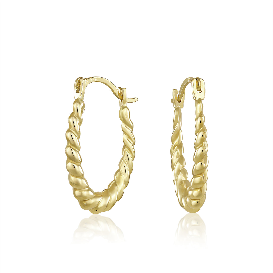 14K Yellow Gold Twist Skinny Croissant Hoop Earrings