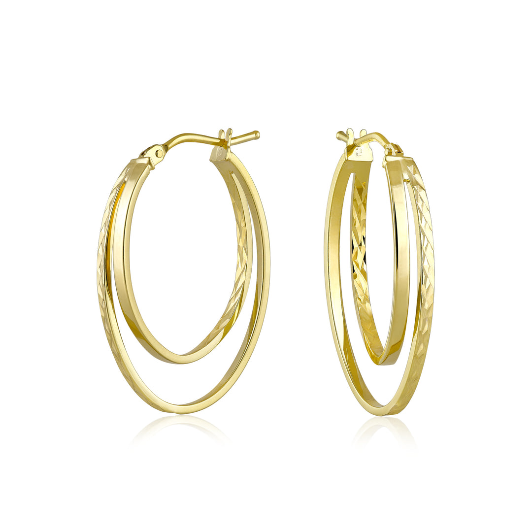 14K Yellow Gold Up Down Hoop Earrings