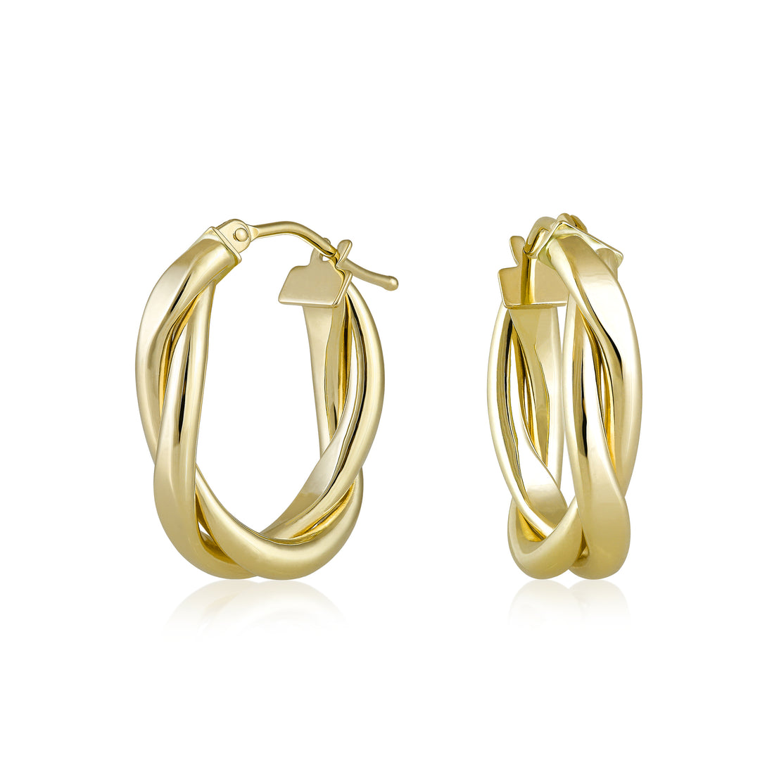 14K Yellow Gold Twist and Turn Hoop Earrings