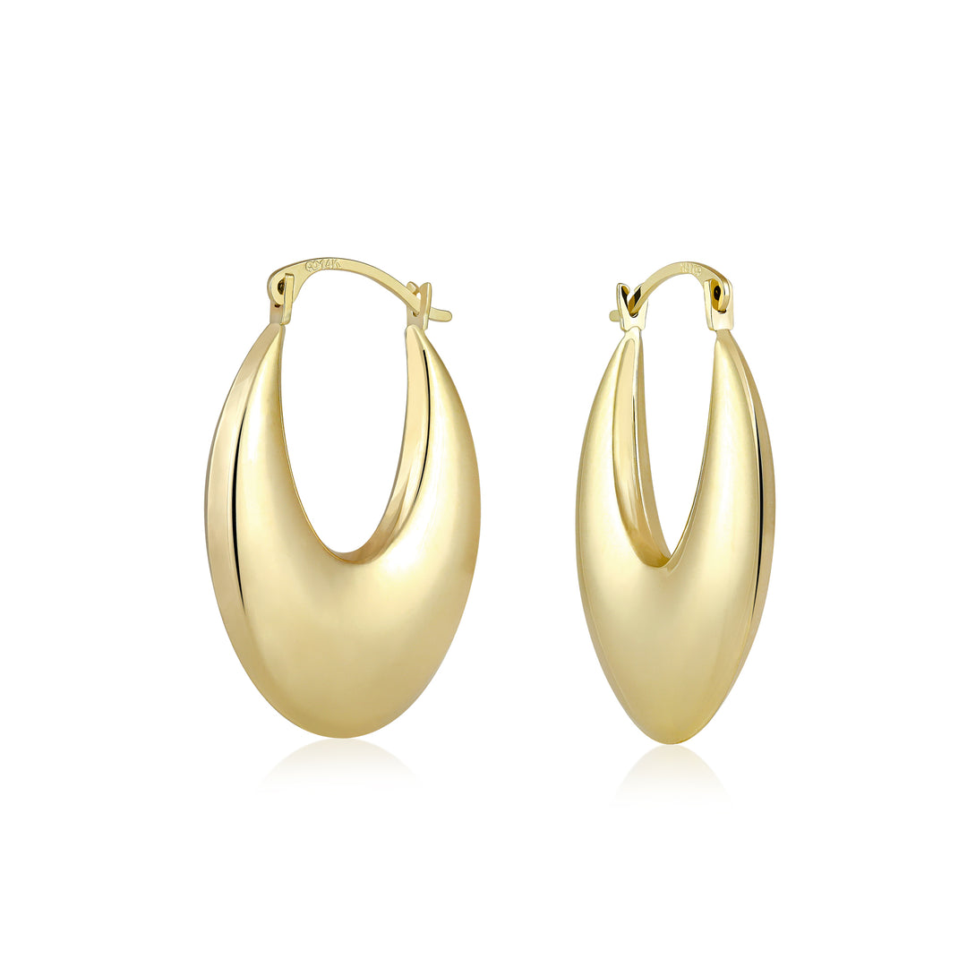 14K Yellow Gold Chunky Modern Oval Hoop Earrings