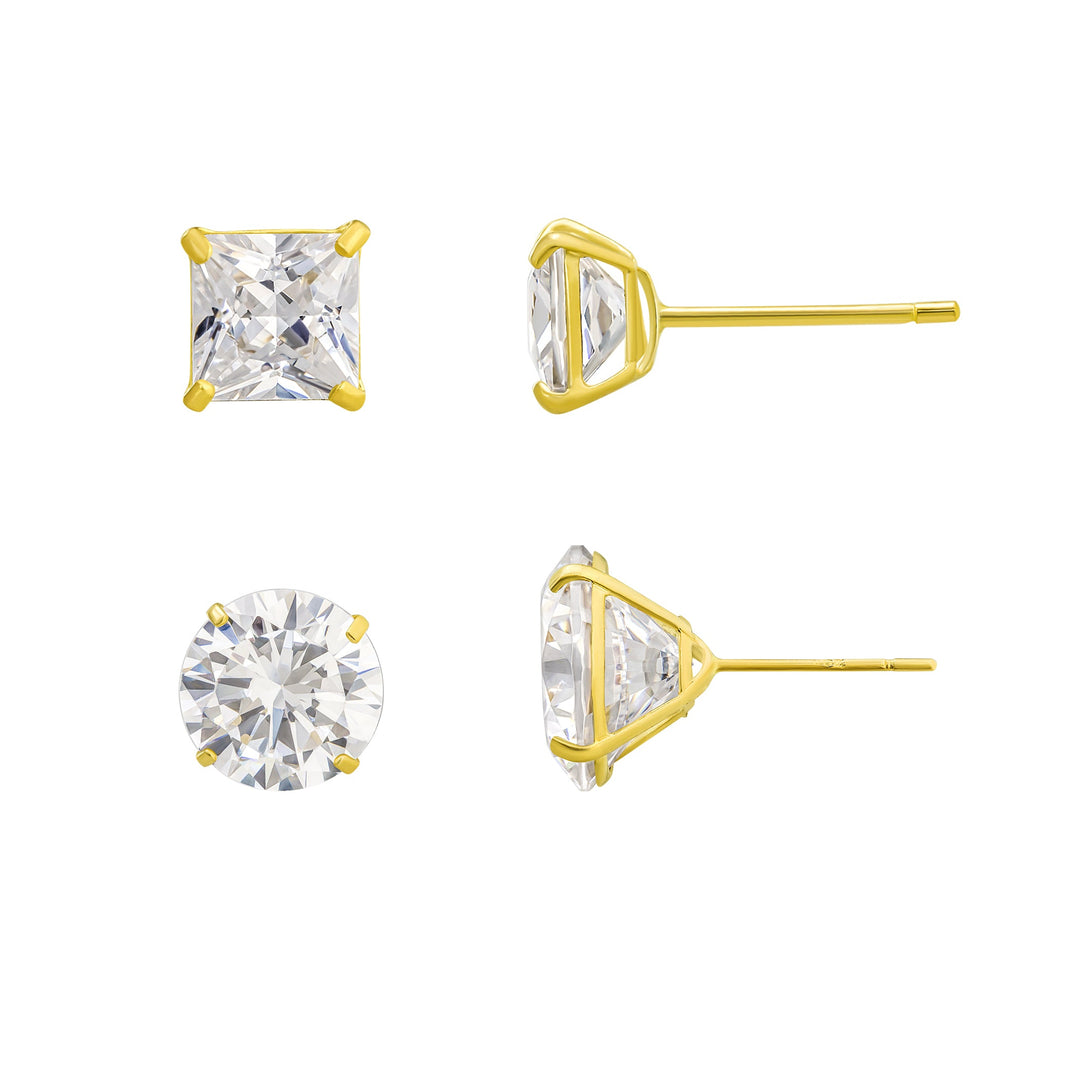 14K Yellow Gold Modern CZ Earring Set