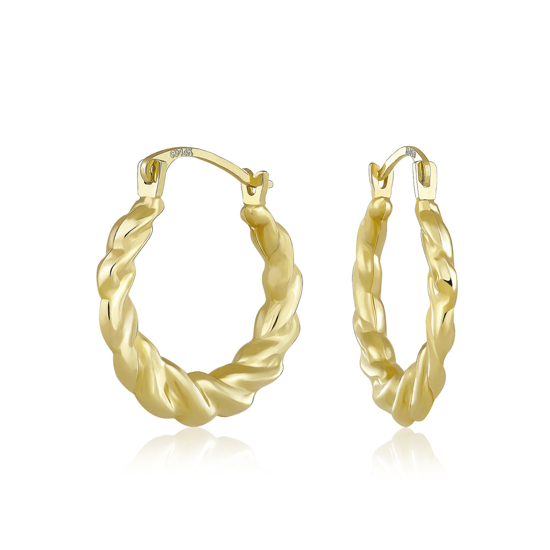 14K Yellow Gold Flat Twist Hoop Earrings