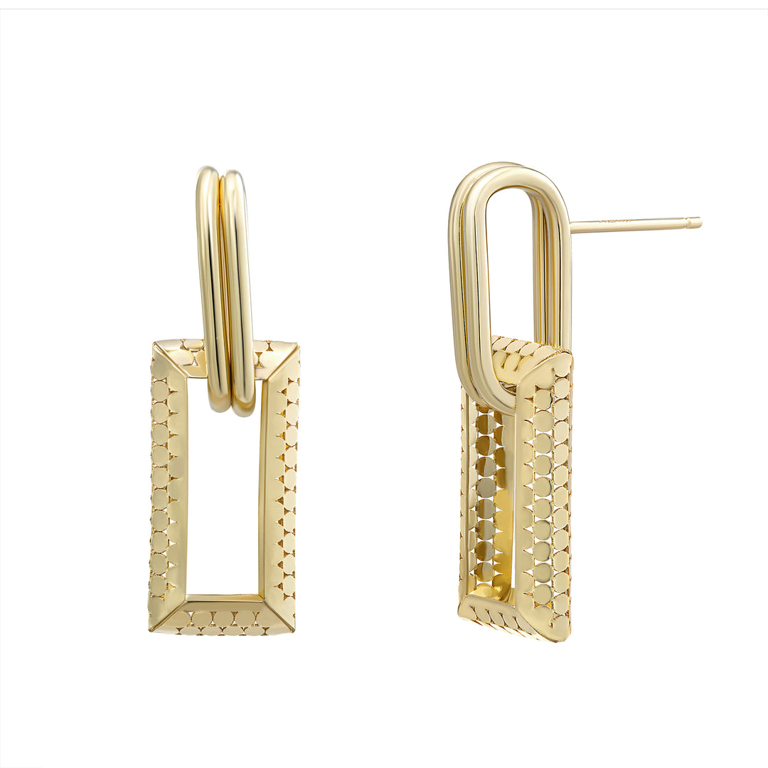 14K Yellow Gold Square Dangle Modern Earrings