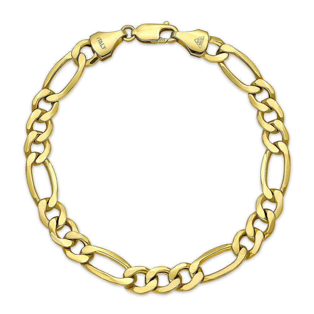 6mm Figaro Bracelet Real 14k Yellow Gold Figaro Link Bracelet | eBay