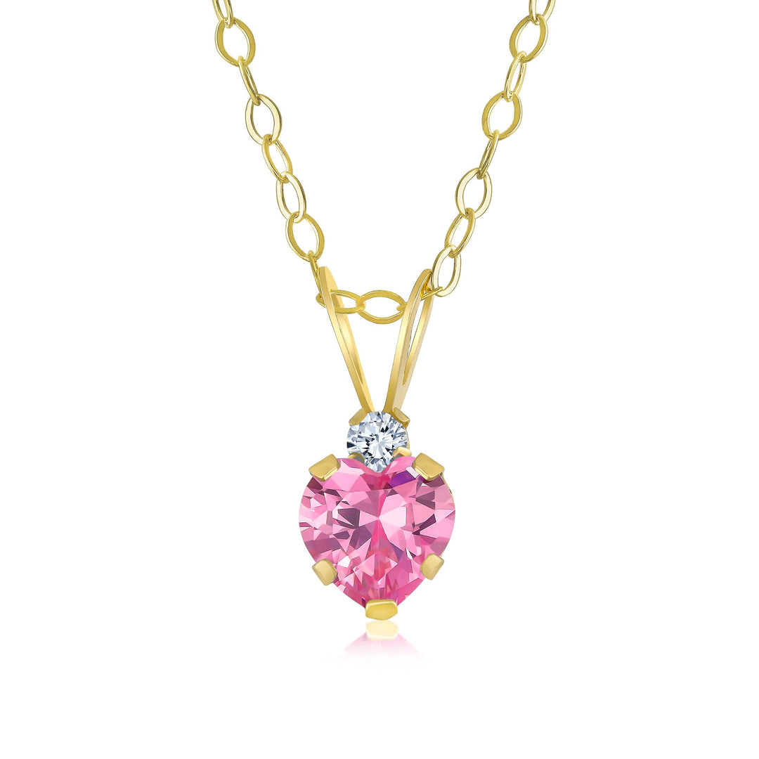 14K Yellow Gold Pink Love CZ Heart Pendant