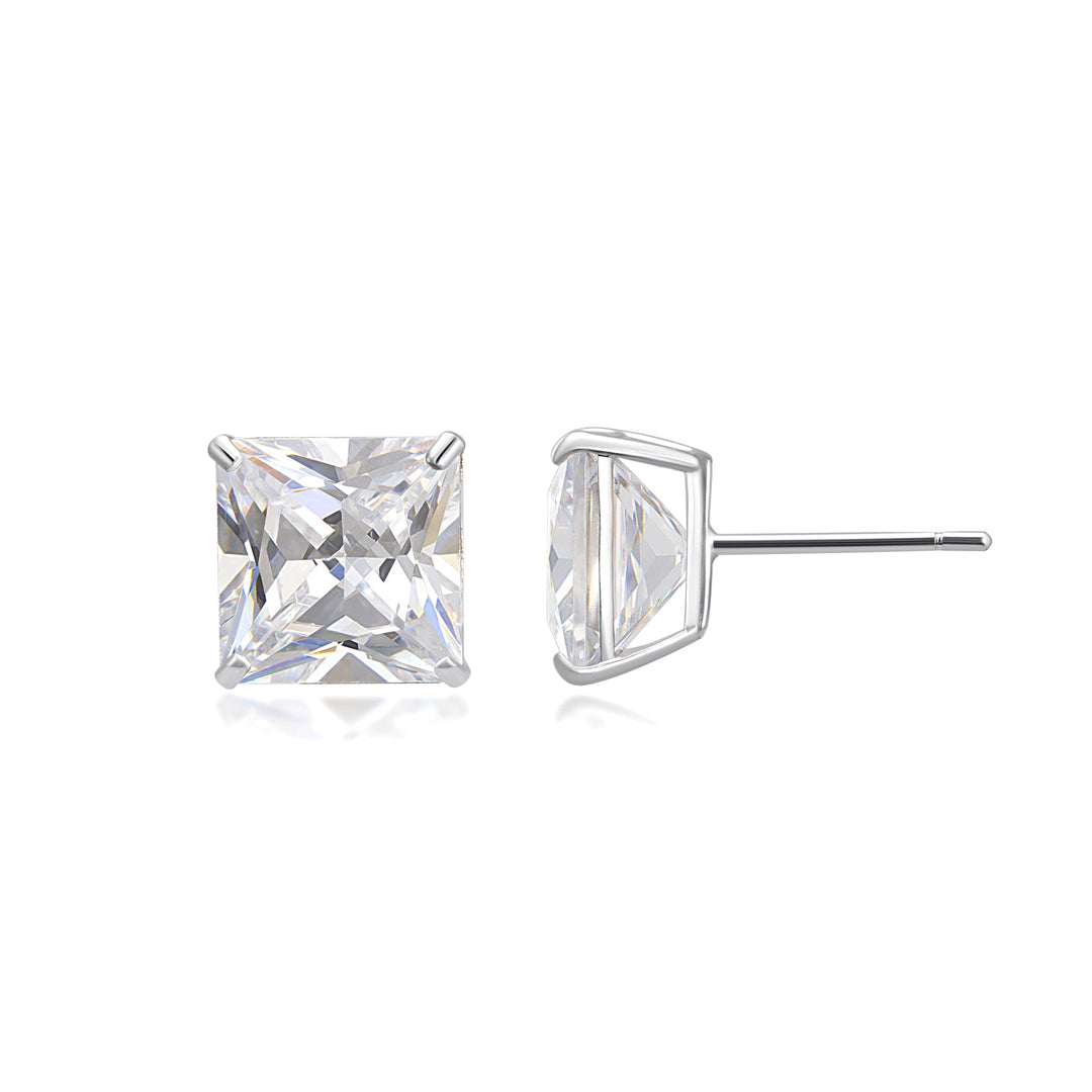 14K White Gold 8mm Square Stud CZ Earrings