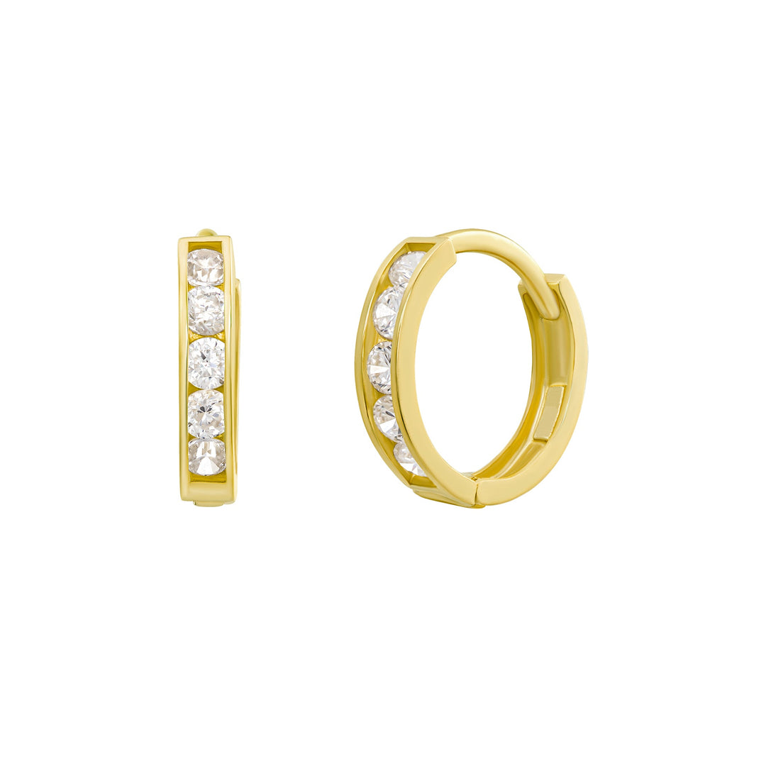 14K Gold CZ Huggie Hoop Earrings