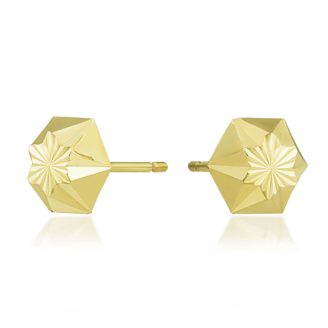 14K Yellow Gold Hexagon Shape Stud Earrings