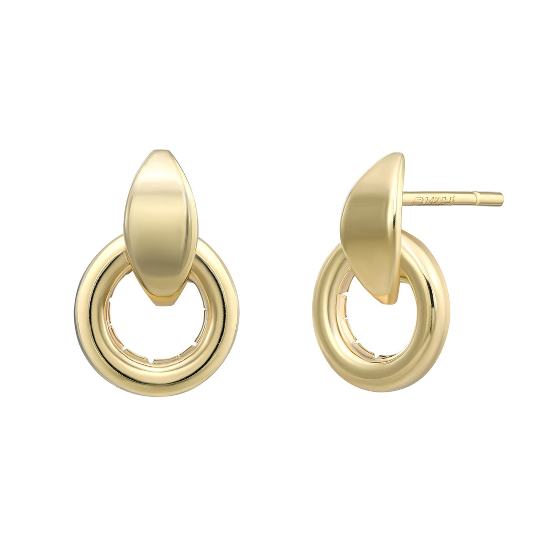 14K Gold Classic Doorknocker Stud Earrings