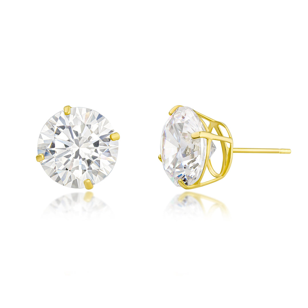 14K Yellow Gold Round 10mm Large Stud CZ Earrings