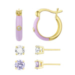 Load image into Gallery viewer, Sterling Silver Pastel Purple Enamel Hoop Earring Set
