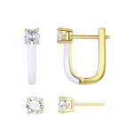 Load image into Gallery viewer, Sterling Silver Modern White Enamel Hoop with Stud Set
