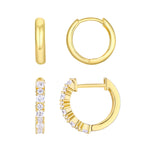Load image into Gallery viewer, Sterling Silver Gold Plated Shine Bright CZ Huggie Hoop Set
