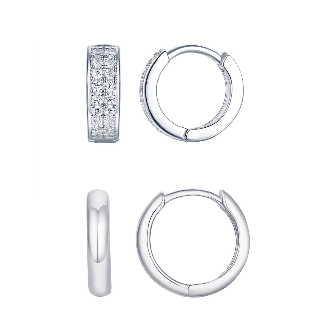 Sterling Silver Double The Fun CZ Hoop Earring Set