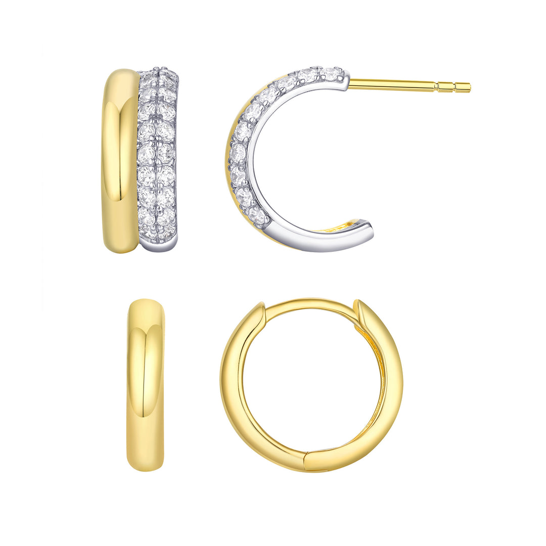 Sterling Silver Two Tone Basics Hoop Earrings Set