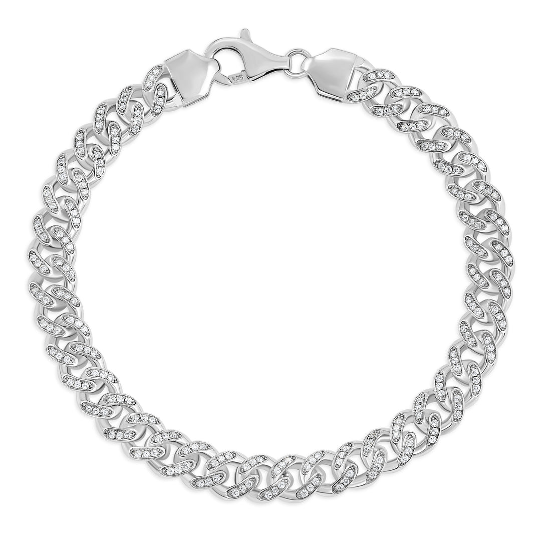 Sterling Silver Sparkle Cuban Link Chain Bracelet