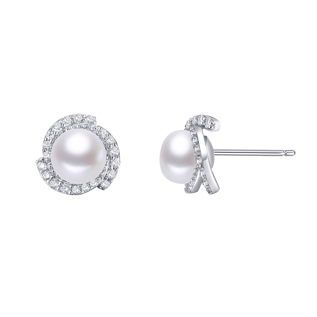 Sterling Silver CZ and Pearl Earrings