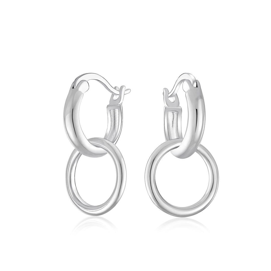 Sterling Silver Double Hoop Dangle Earrings