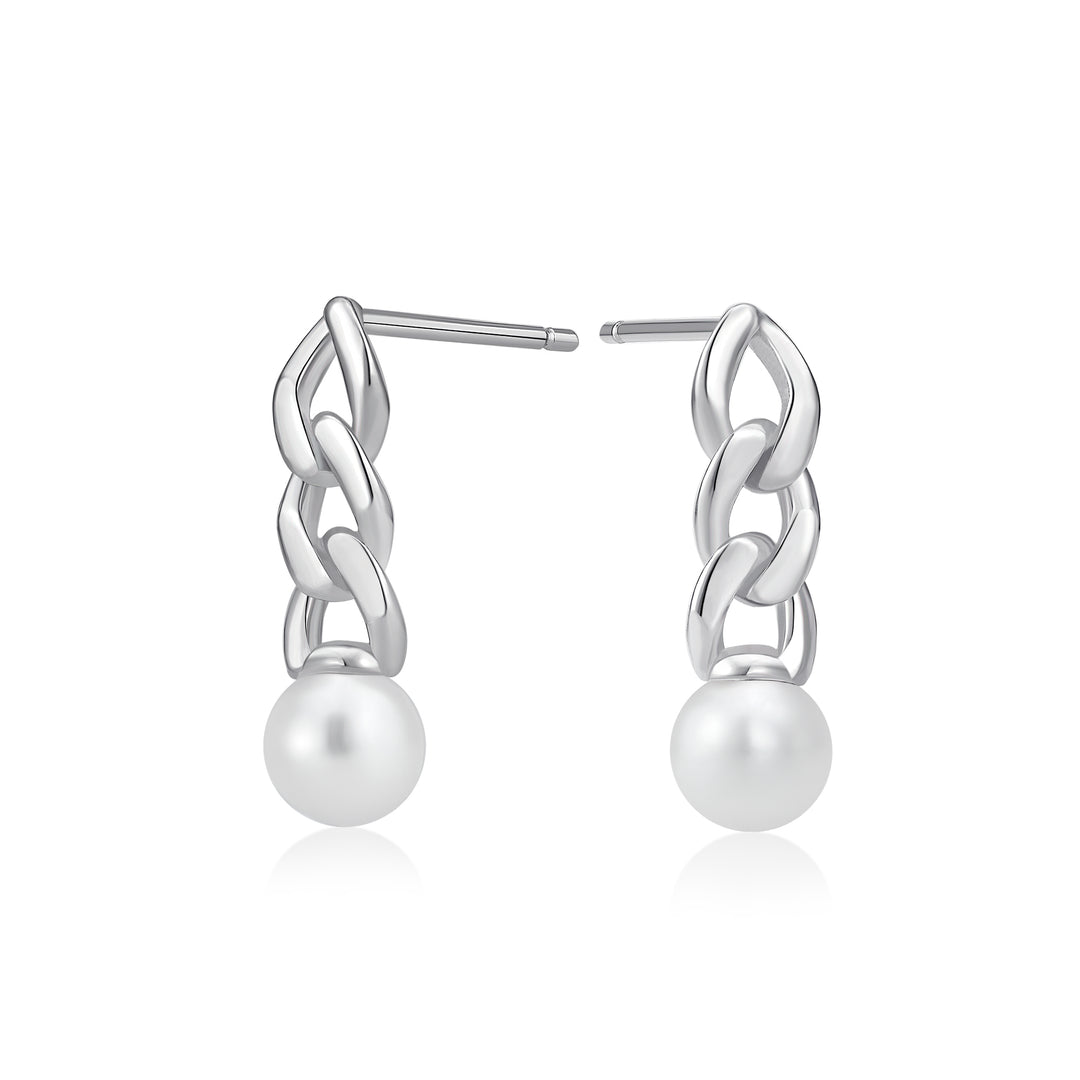 Sterling Silver Links and Pearl Dangle Earrings