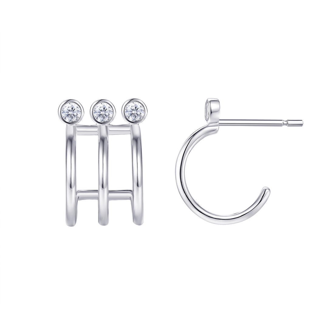 Sterling Silver Bezel CZ Cuff Earrings