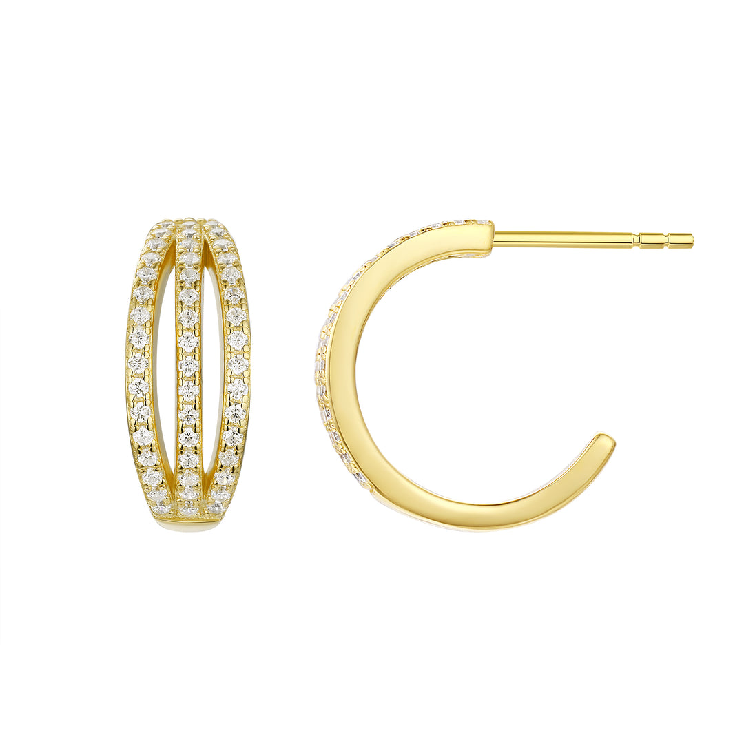 Two Halves CZ Gold Plated Hoop Earrings