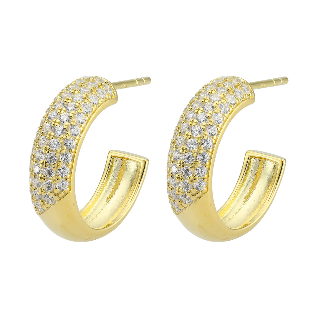 CZ Pave Hoop Gold Tone Earrings