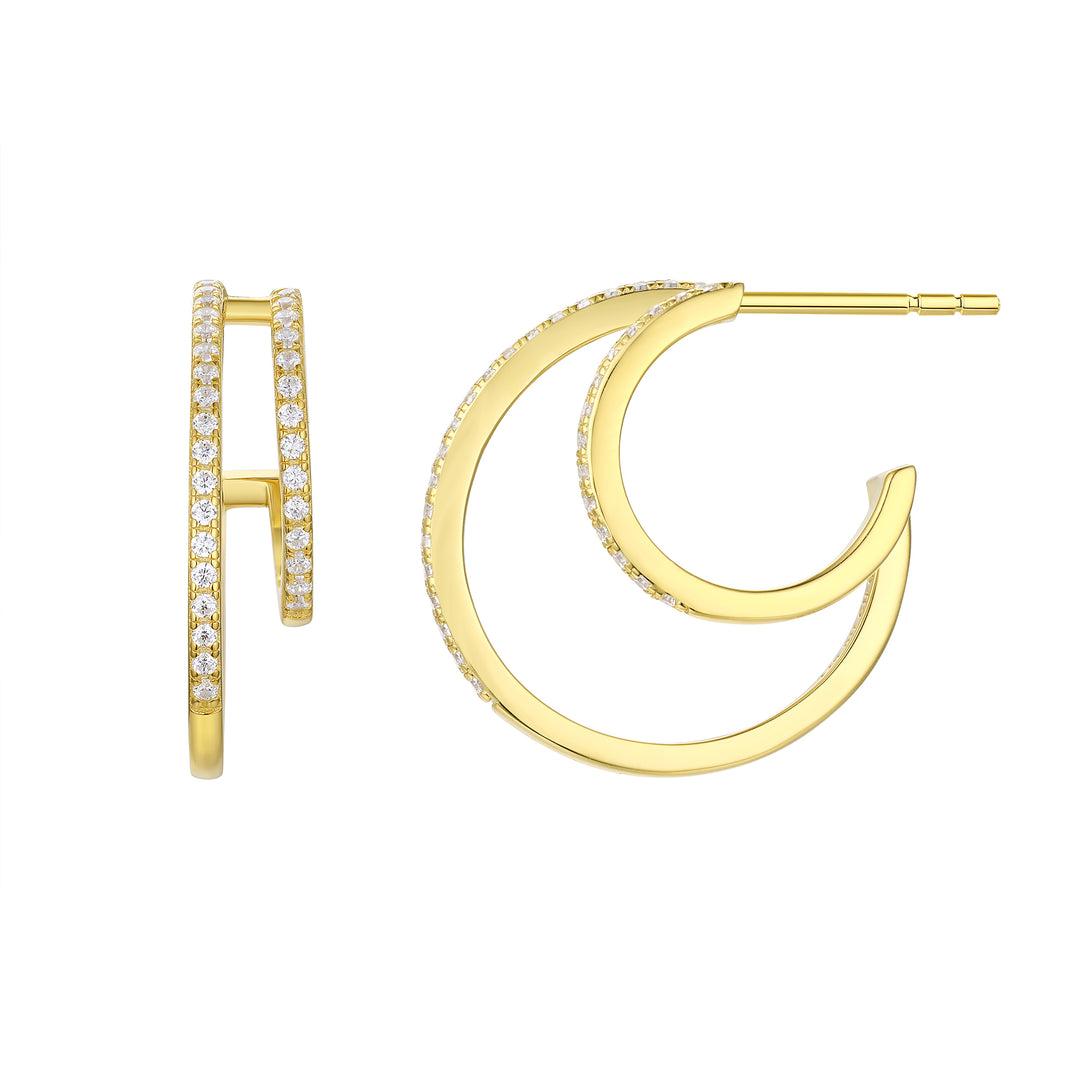 Side CZ Moon Gold Plated Hoop Earrings