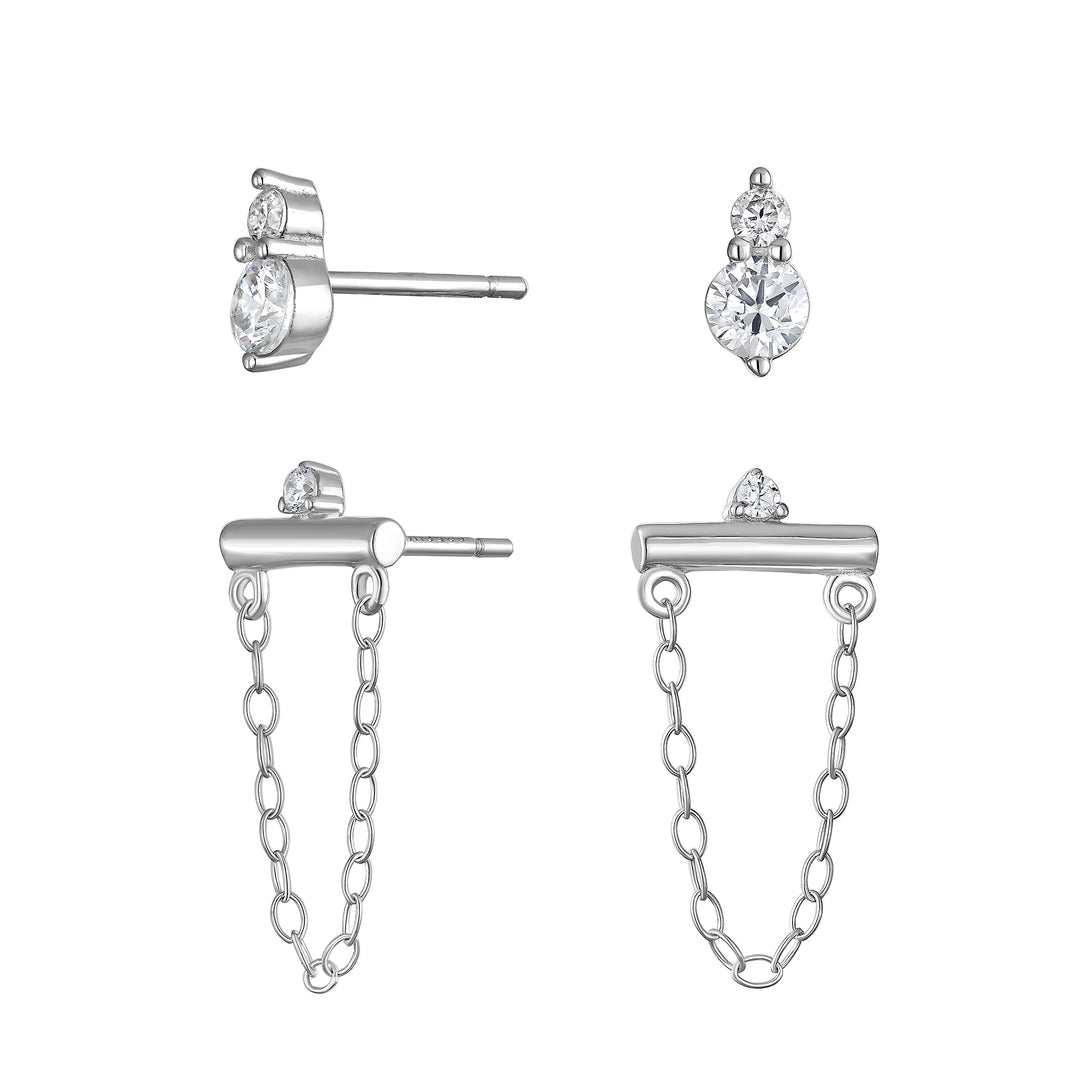 Sterling Silver Brilliant Sparkle CZ Earring Set