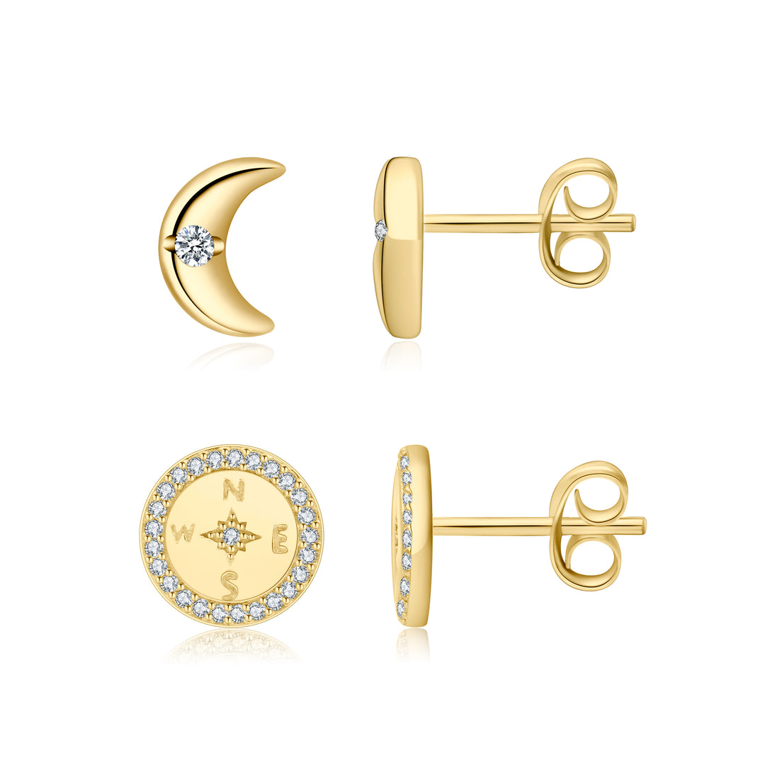 North Star Guiding Light and Crescent Moon Earring Set