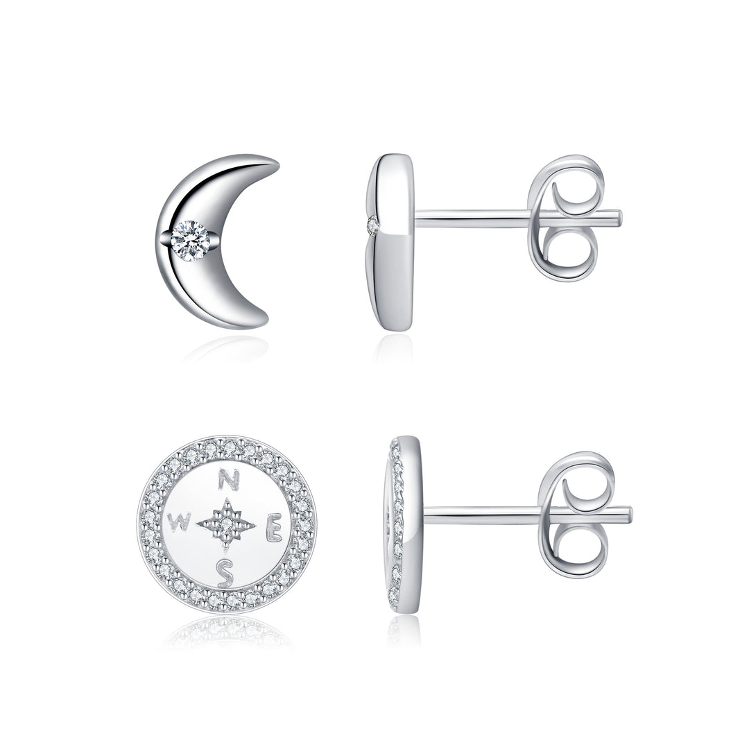 North Star Guiding Light and Crescent Moon Earring Set