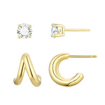 Load image into Gallery viewer, Mini Split Cuff Hoop and CZ Stud Earring Set
