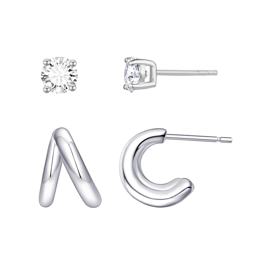 Mini Split Cuff Hoop and CZ Stud Earring Set