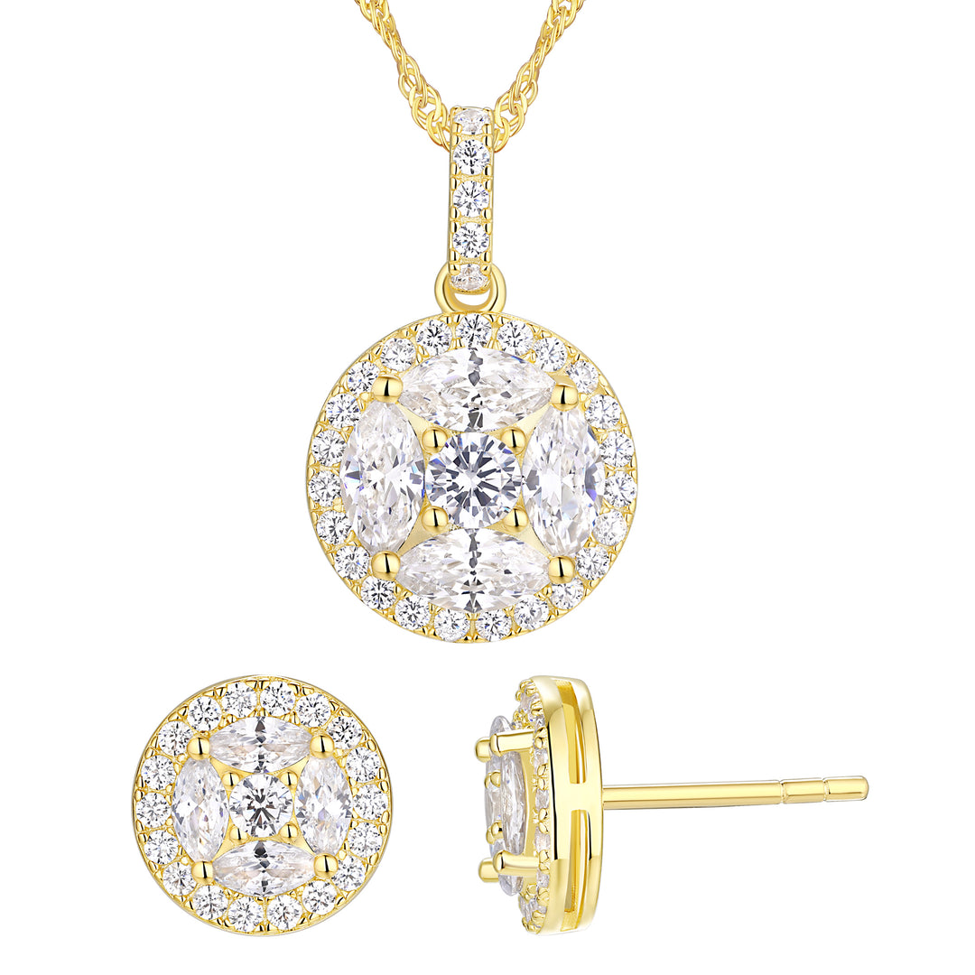 Old World Vibe Halo Pave Pendant and Earring Set