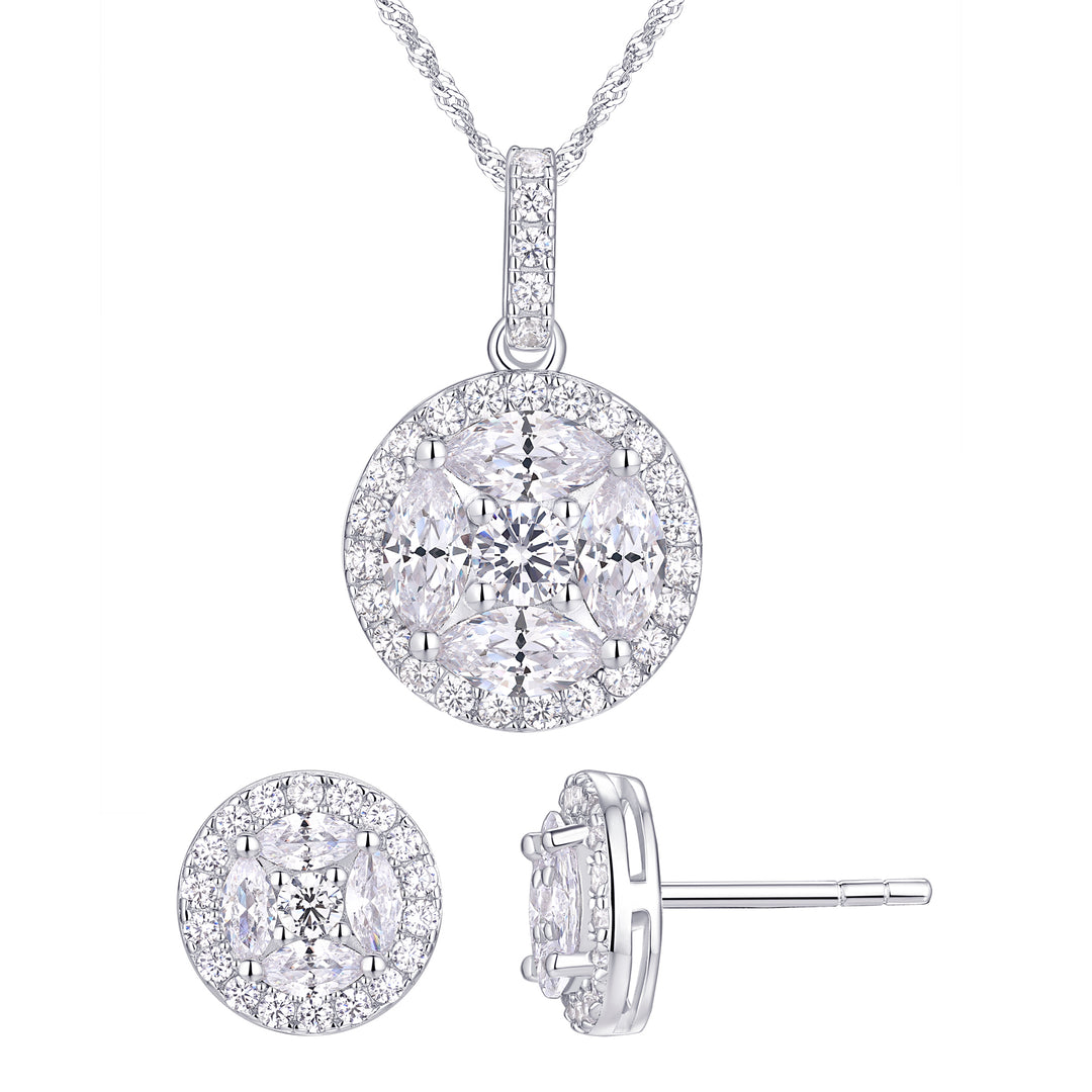 Old World Vibe Halo Pave Pendant and Earring Set