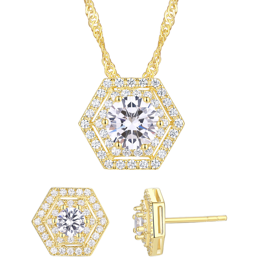 Modern Solitaire Pendant and Earring Set