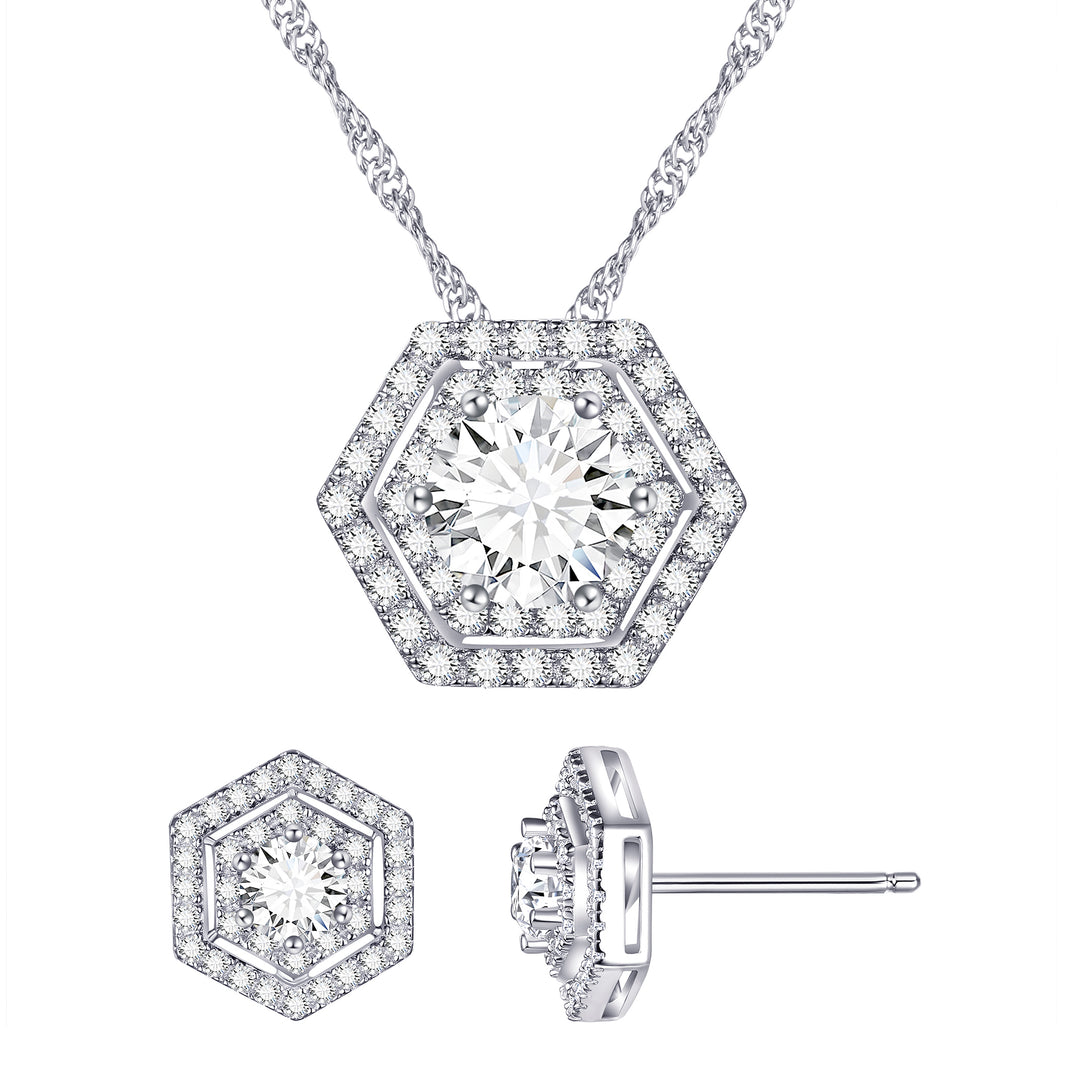 Modern Solitaire Pendant and Earring Set