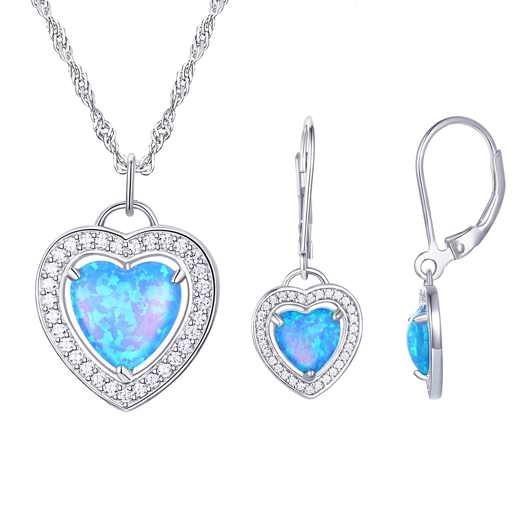 Sterling Silver Blue Pendant and Earring Heart Set