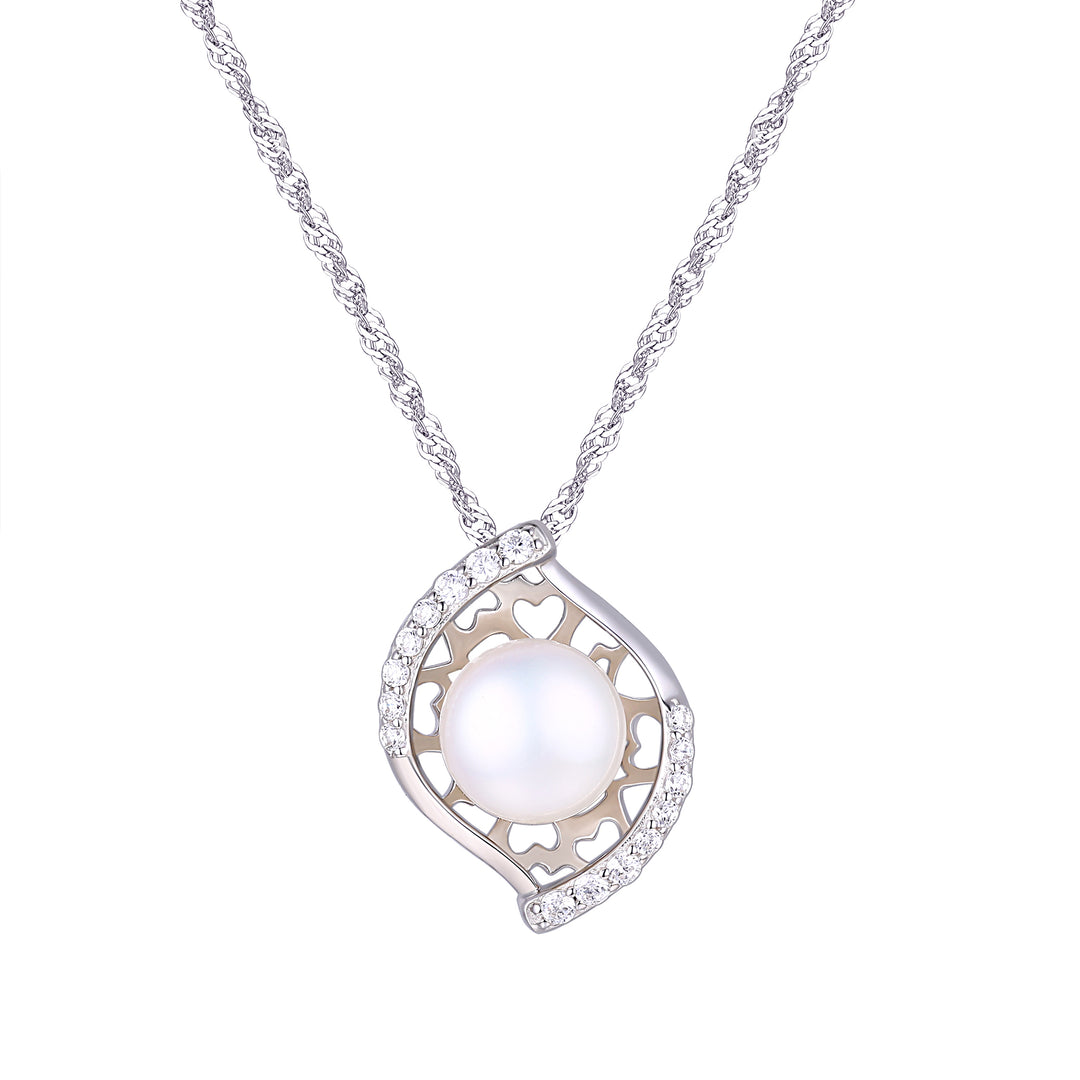 Sterling Silver Wave Pearl Pendant Necklace