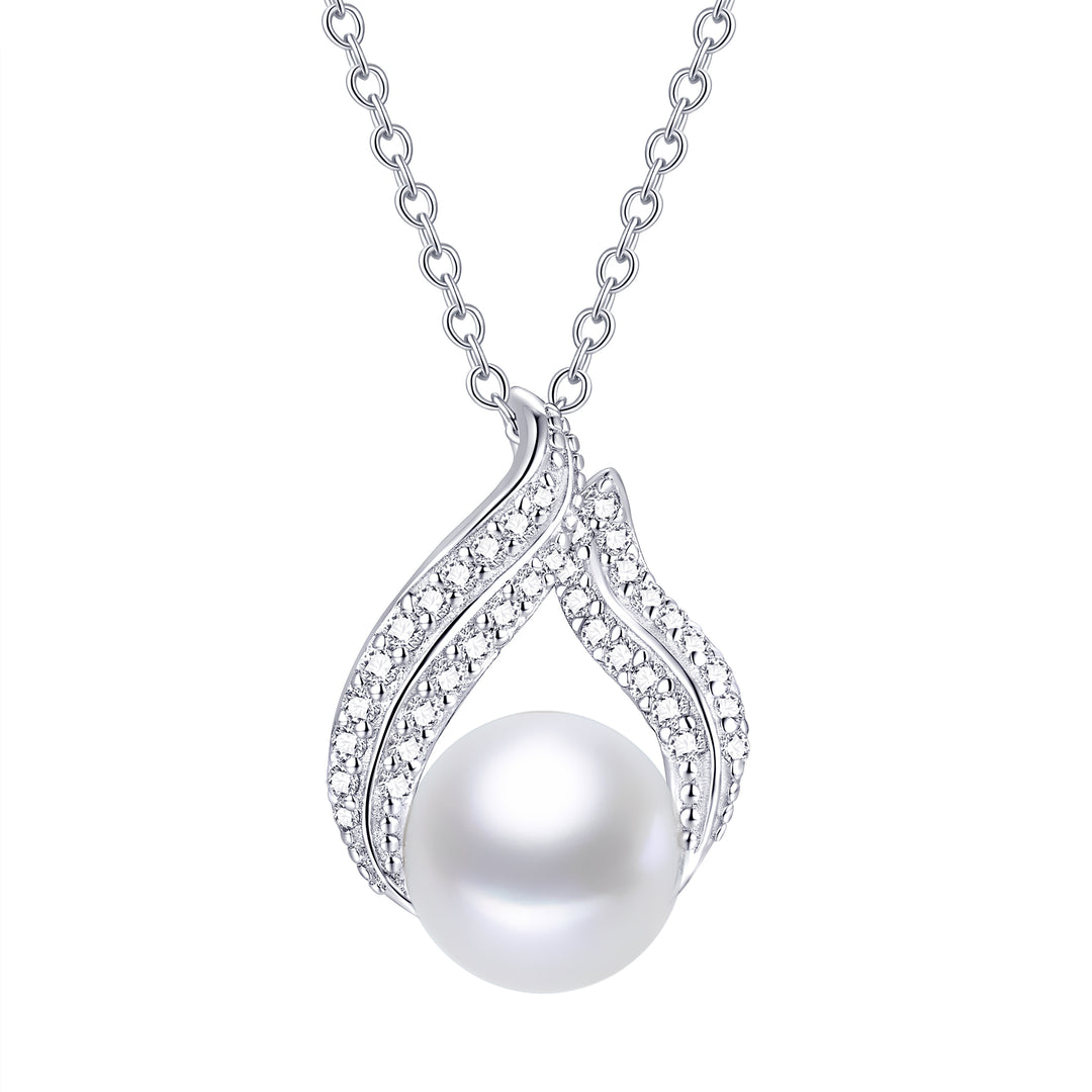 Sterling Silver Interlock Floating Pearl Pendant Necklace