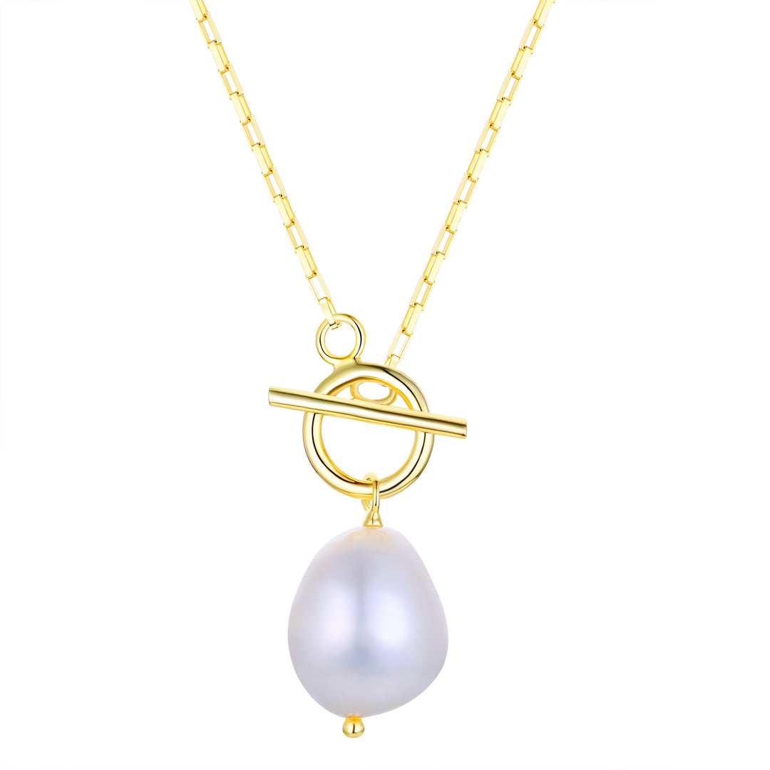 Sterling Silver Gold Plated Pearl Drop Pendant Necklace