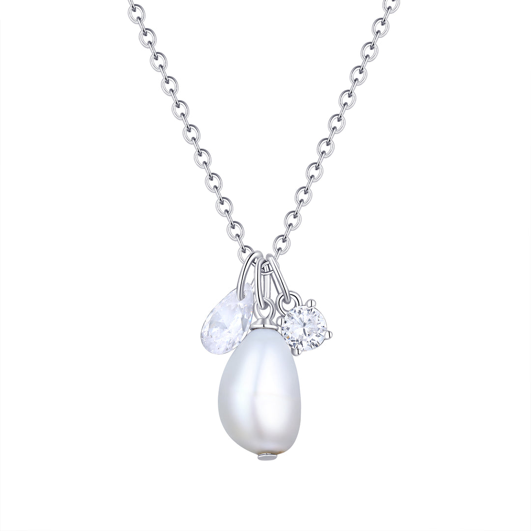 Sterling Silver Organic Pearl with CZ Charm Necklace