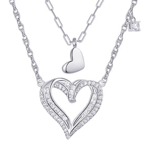 Sterling Silver Love You Double Heart Pendant Necklace Set