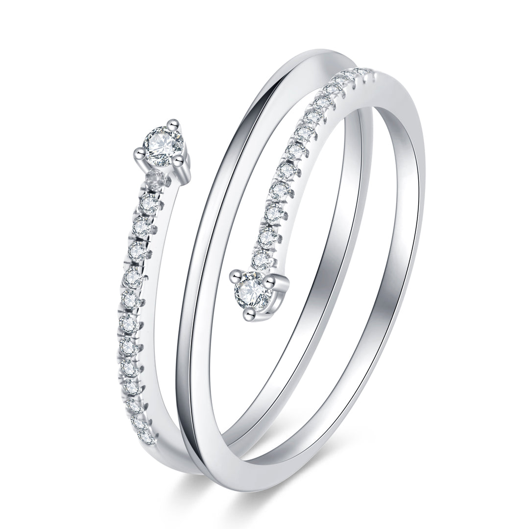 Sterling Silver tri Bypass CZ ring