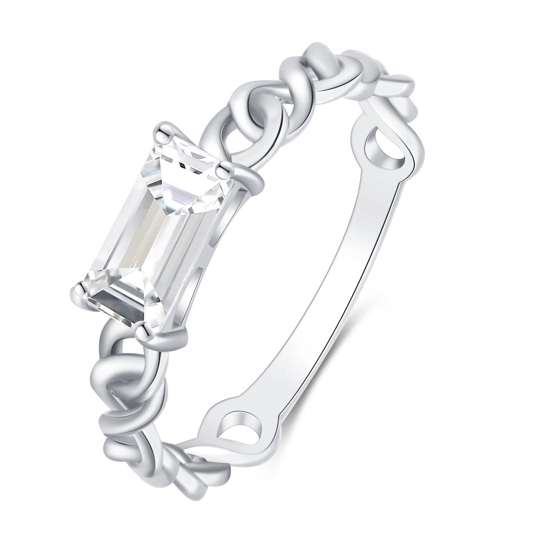 Sterling Silver Baguette CZ Chain Ring